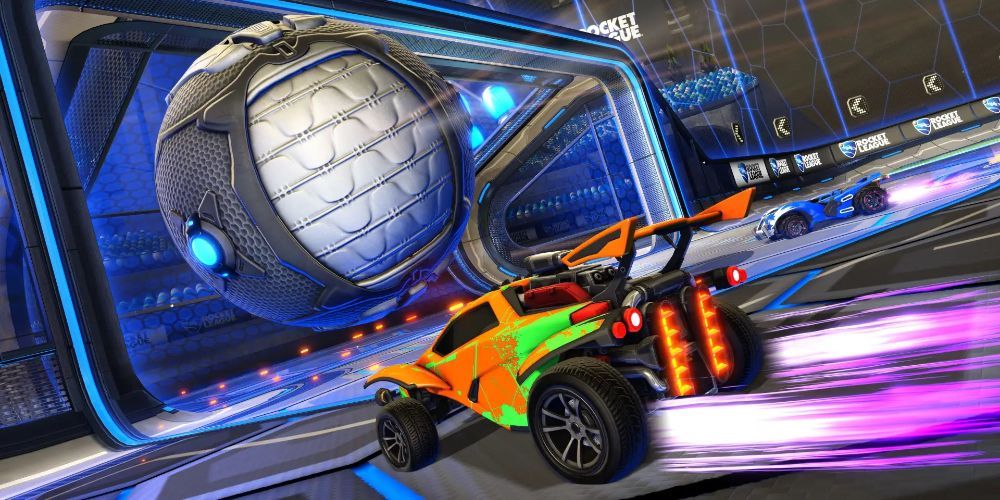 Rocket League player about to make a goal