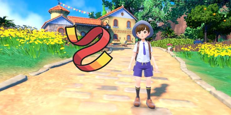 Pokemon Scarlet & Violet Focus Sash Item Sprite with the main character in the background.