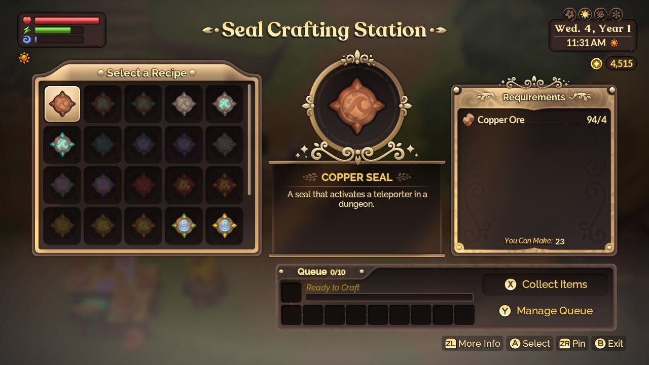 seal crafting station menu fae farm
