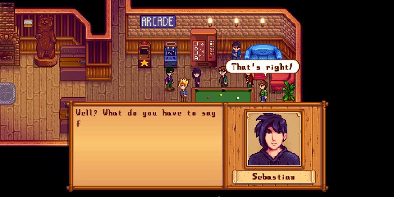Sebastian confronting the player in Stardew Valley