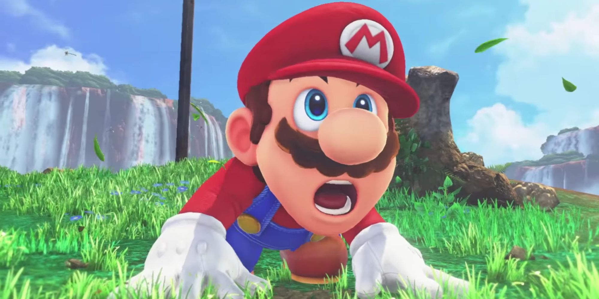 Mario looking shocked in Super Mario Odyssey.