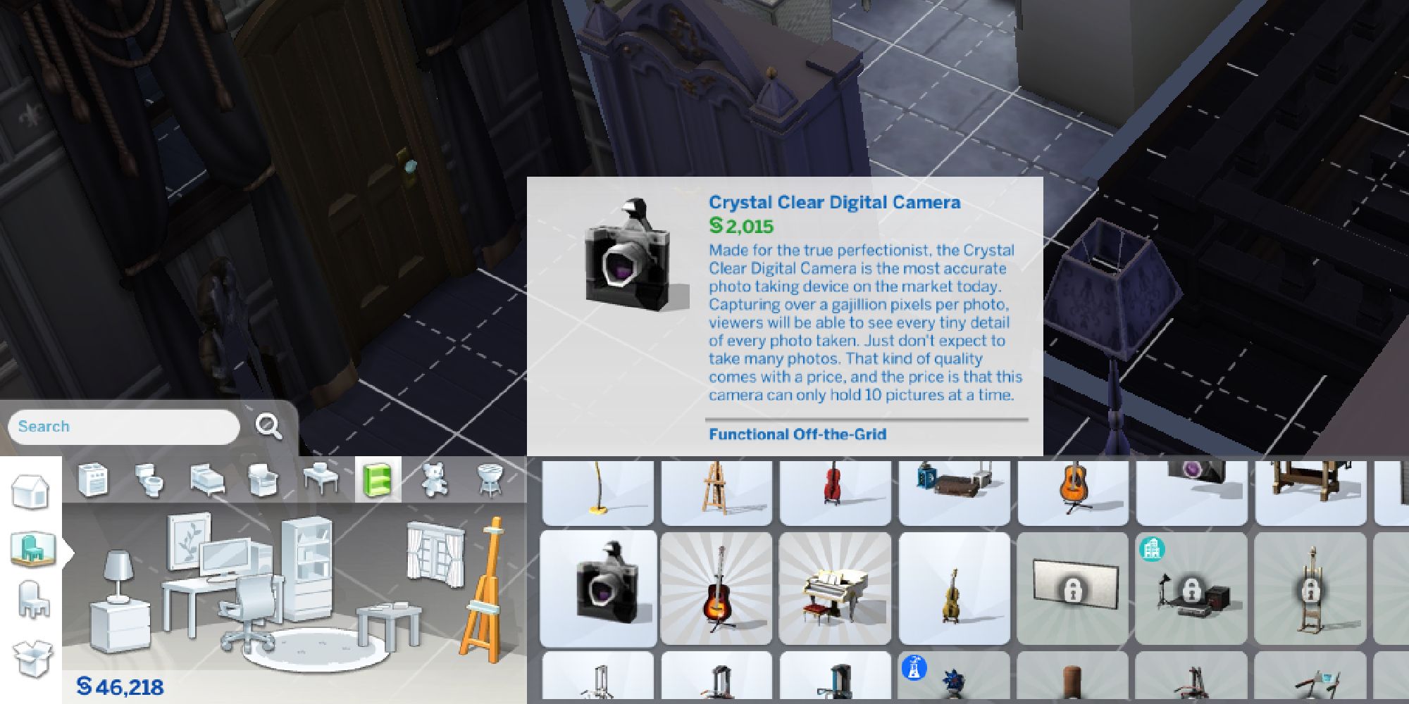 Sims 4 camera purchase option in construction mode.