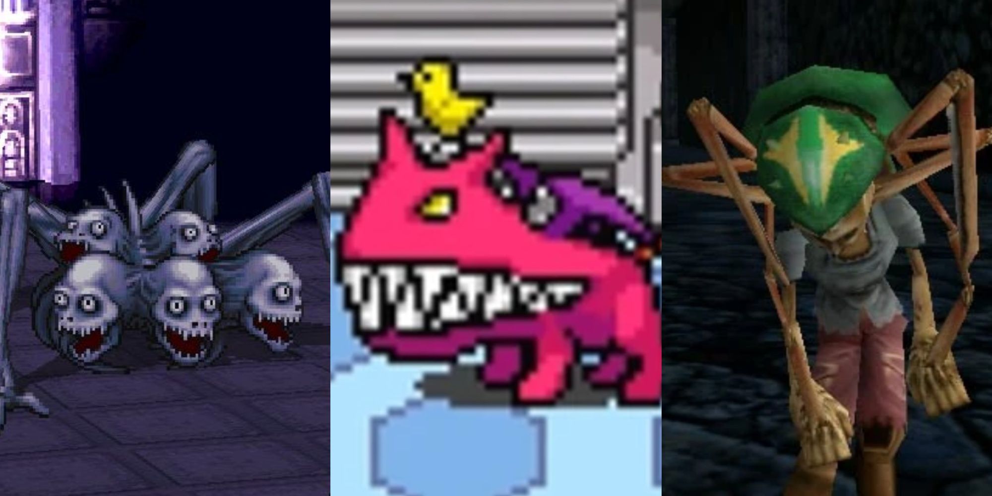 Split images of Abomination in Suikoden 2, Ultimate Chimera in Mother 3, and Mind Stealer in Skies of Arcadia
