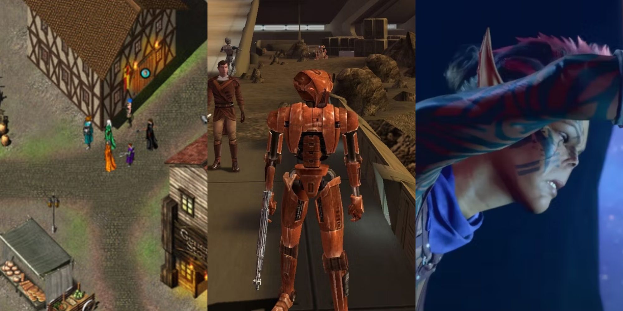 Split images of Knights of the Chalice, Star Wars Knights of the Old Republic, and Baldur’s Gate 3.
