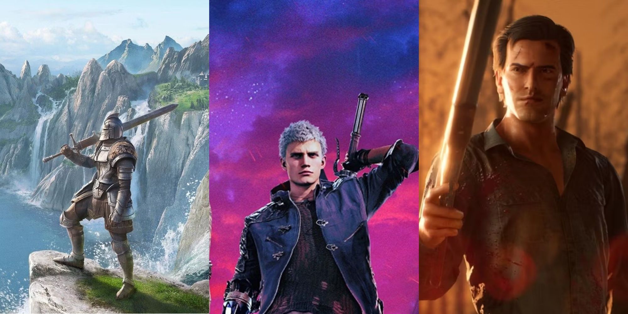 Split images of The Elder Scrolls Online, Devil May Cry 5, and Evil Dead The Game