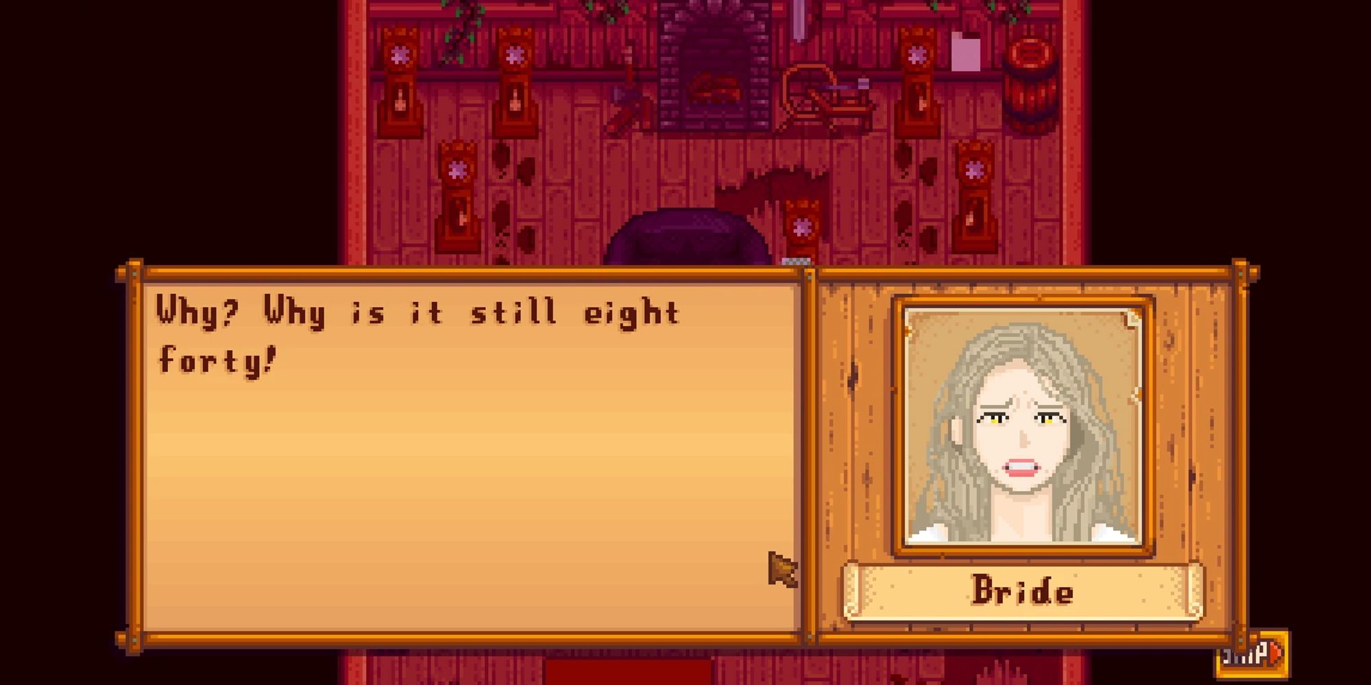 stardew valley abandoned bride mod showing bride NPC in house