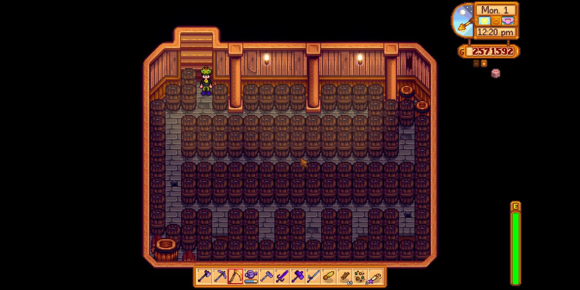 stardew valley casks filling up the cellar of farmhouse