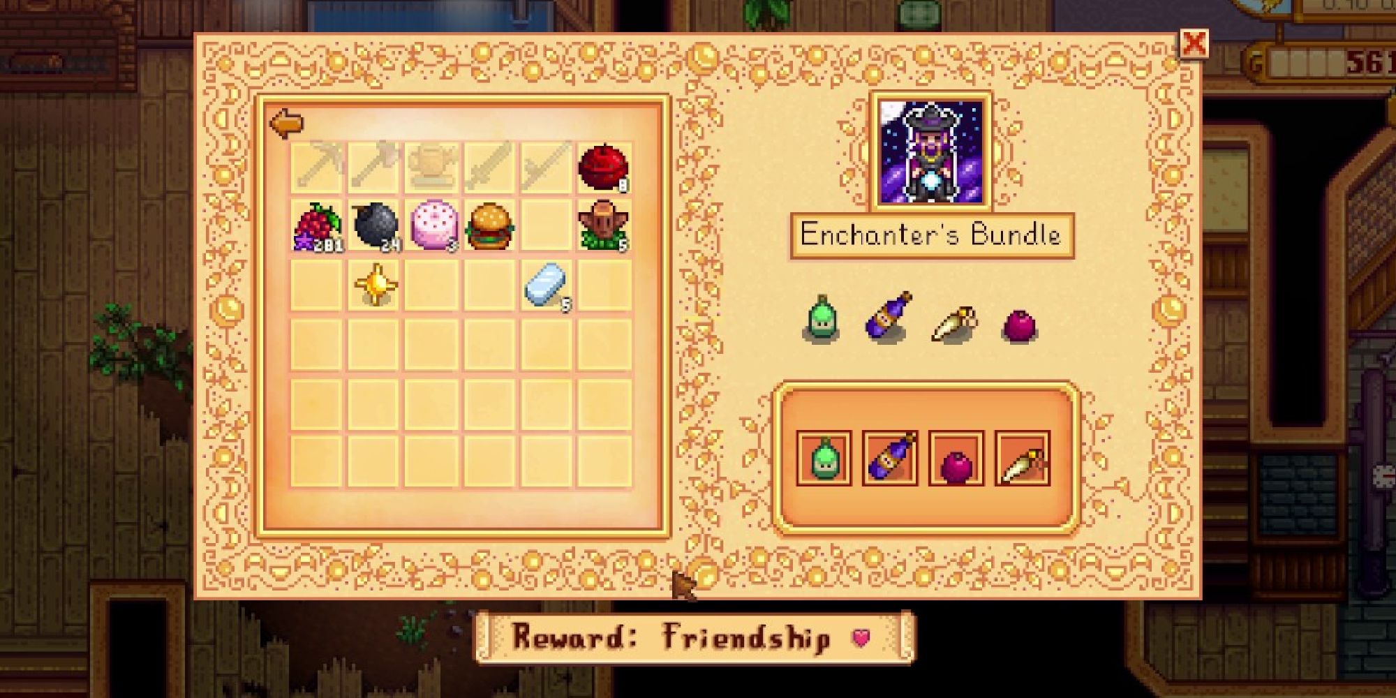 stardew valley player completing the enchanter's bundle