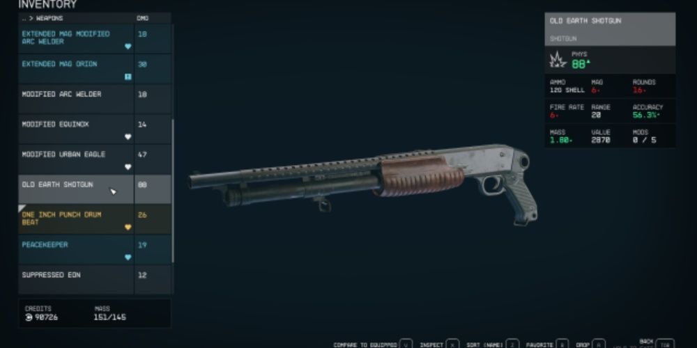 Starfield, Screenshot Of An Old Earth Shotgun