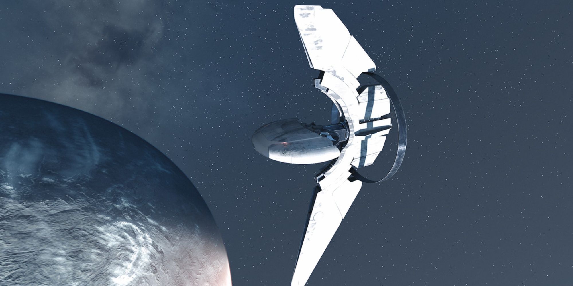 Starfield, Screenshot Of the Starborn Guardian Orbiting A Planet