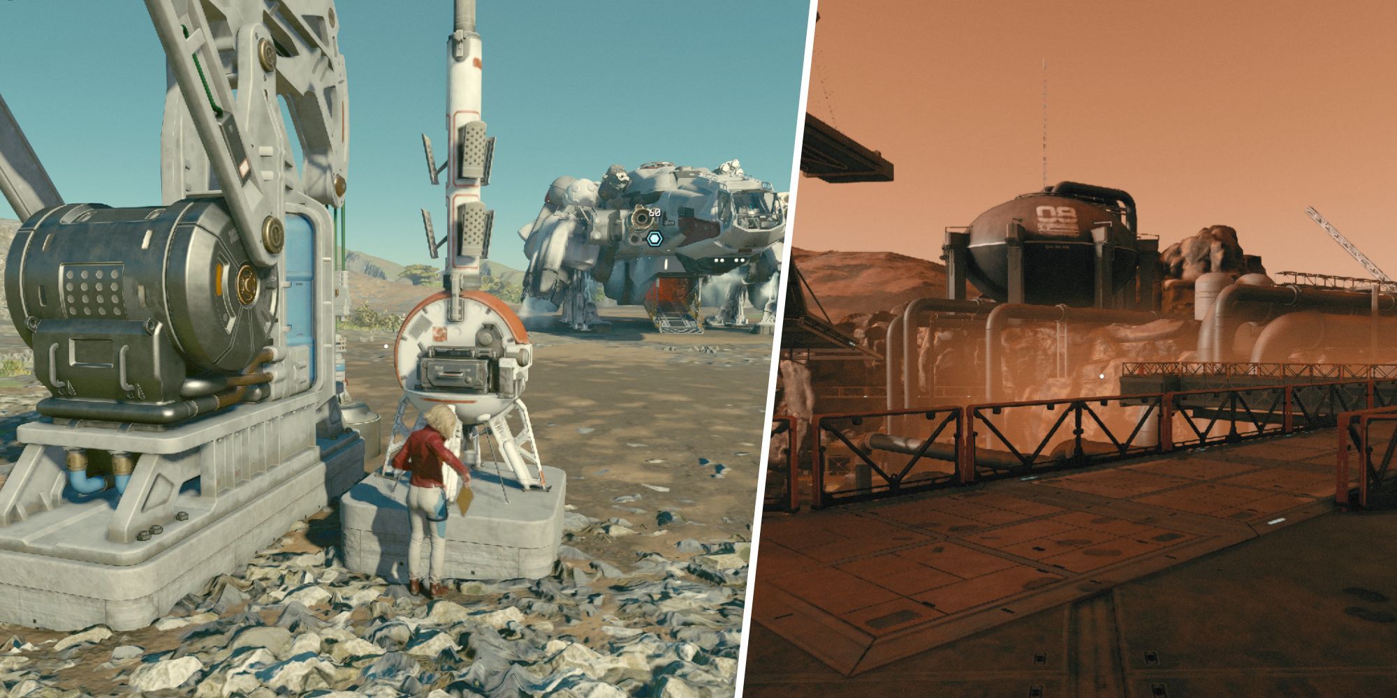 Starfield - Split Image, Extractor Outpost on Jemison, Mining Outpost on Mars