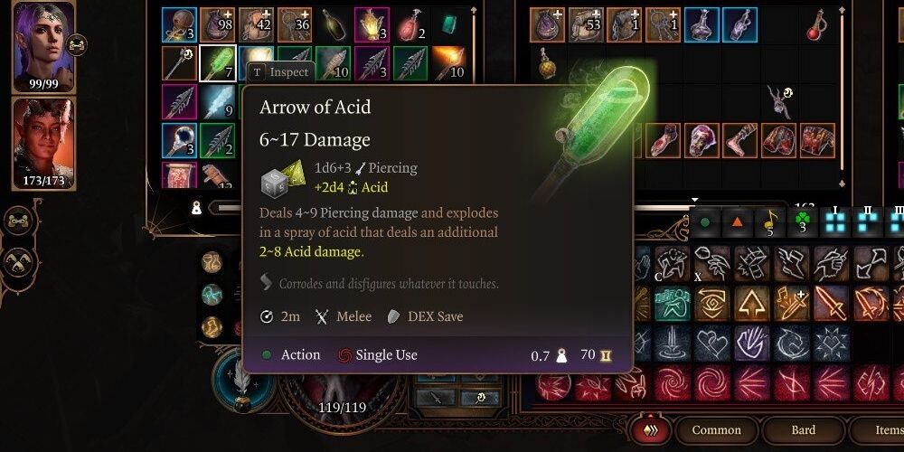 in game description of the arrow of acid in baldur's gate 3