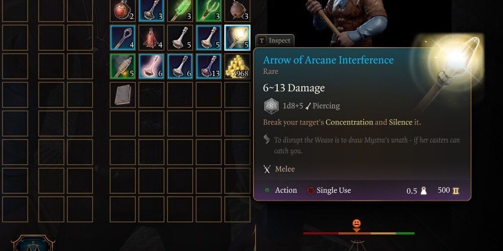 in game description of the arrow of arcane interference in baldur's gate 3