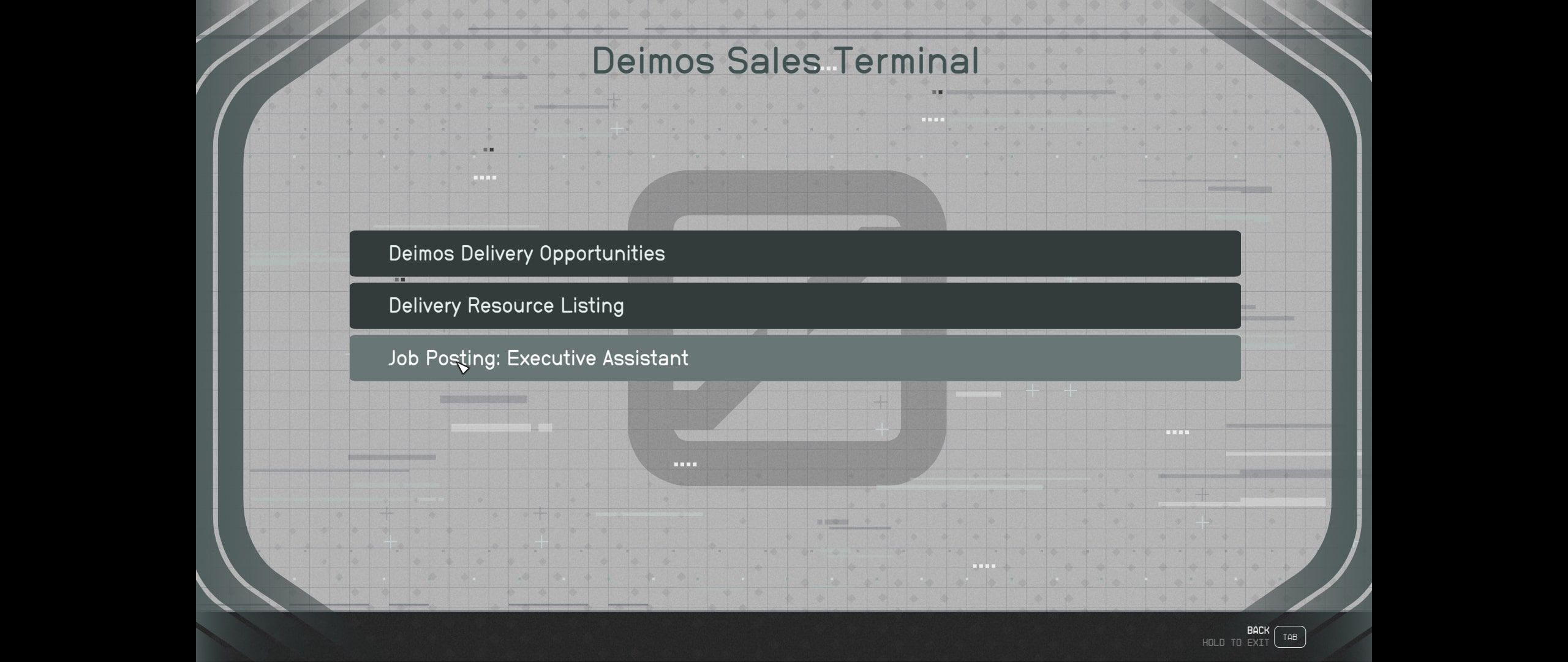 The Deimos Sales Terminal menu in Starfield