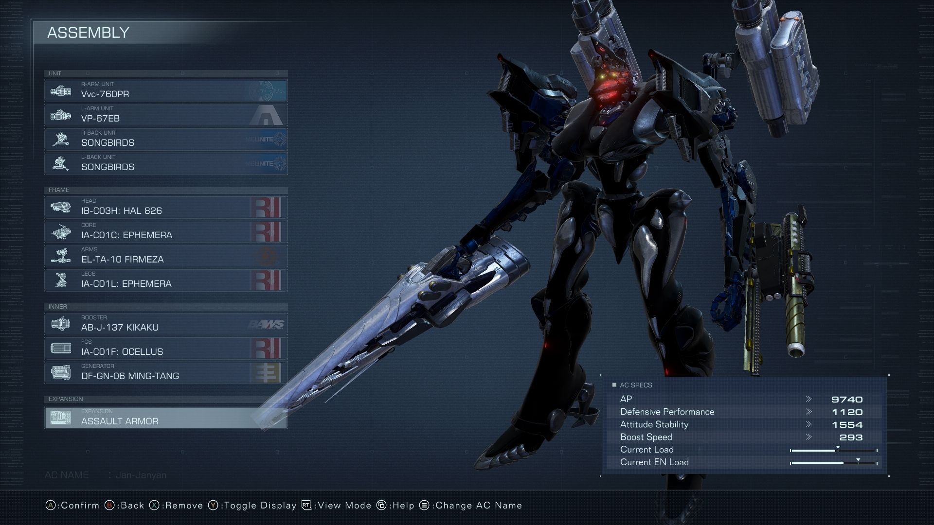 The recommended setup for the mission in Armored Core 6