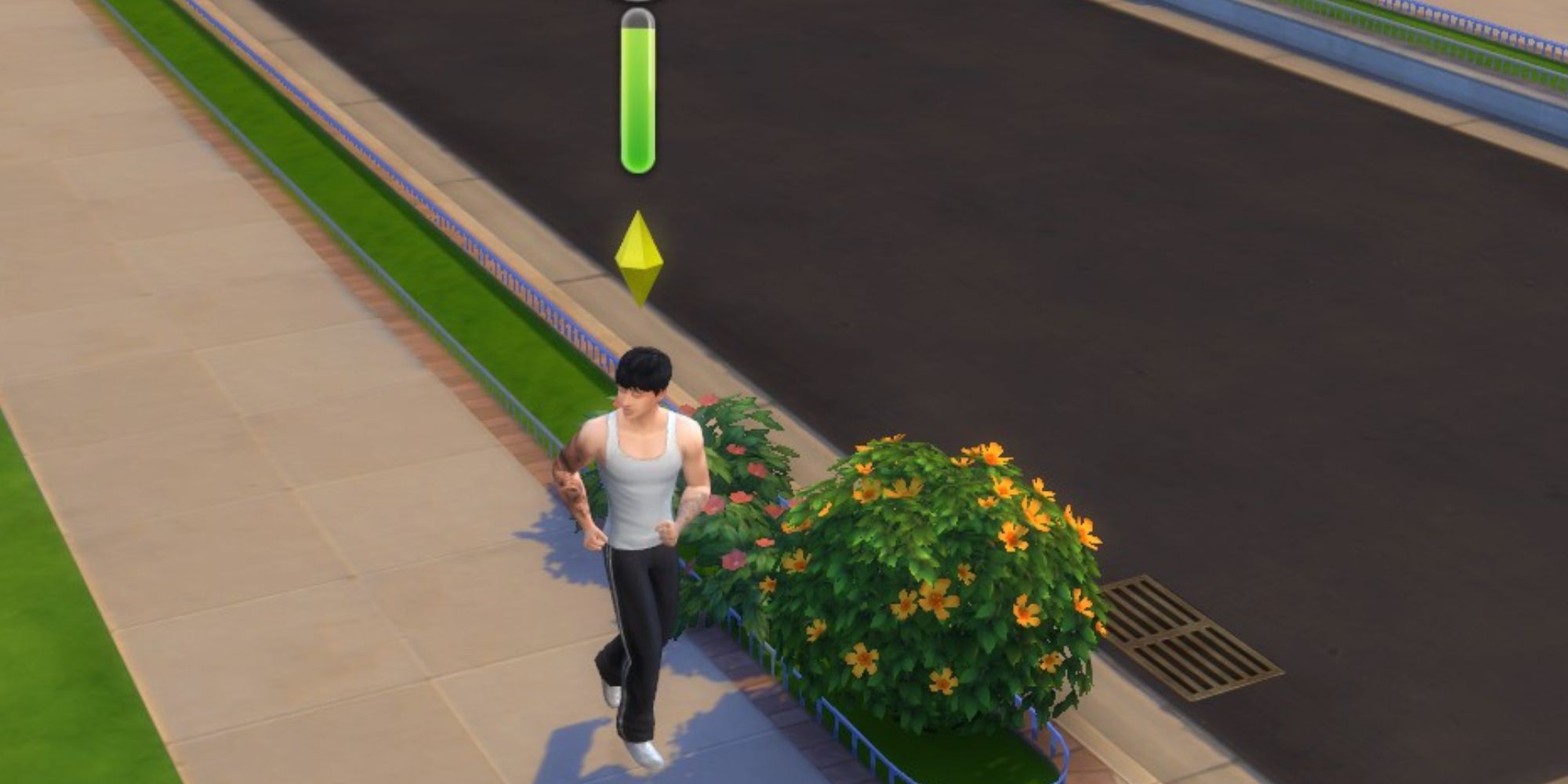 evil sim jogging on the streets in the sims 4
