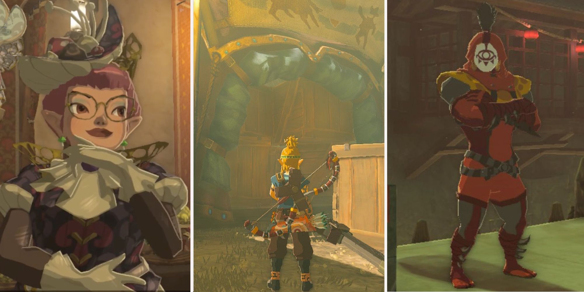 TOTK cece link and yiga in a split image