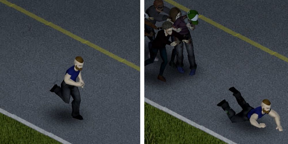 A Character Trips After Sprinting in Project Zomboid 