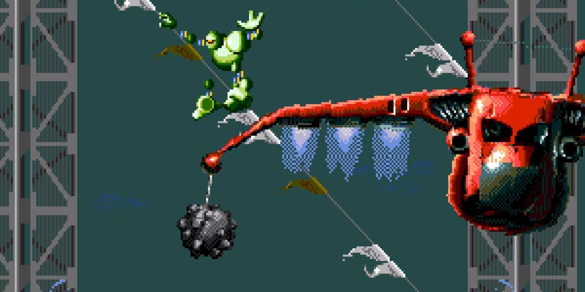 Vectorman Battling a Boss Aircraft