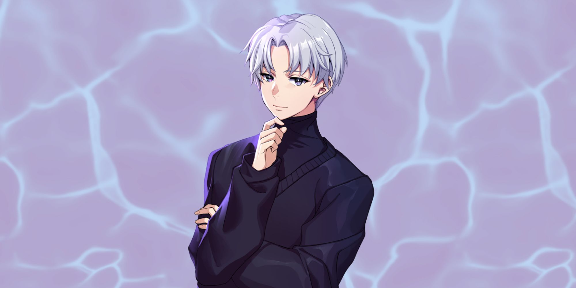 Yohan posing with a lavender background in Eternights.