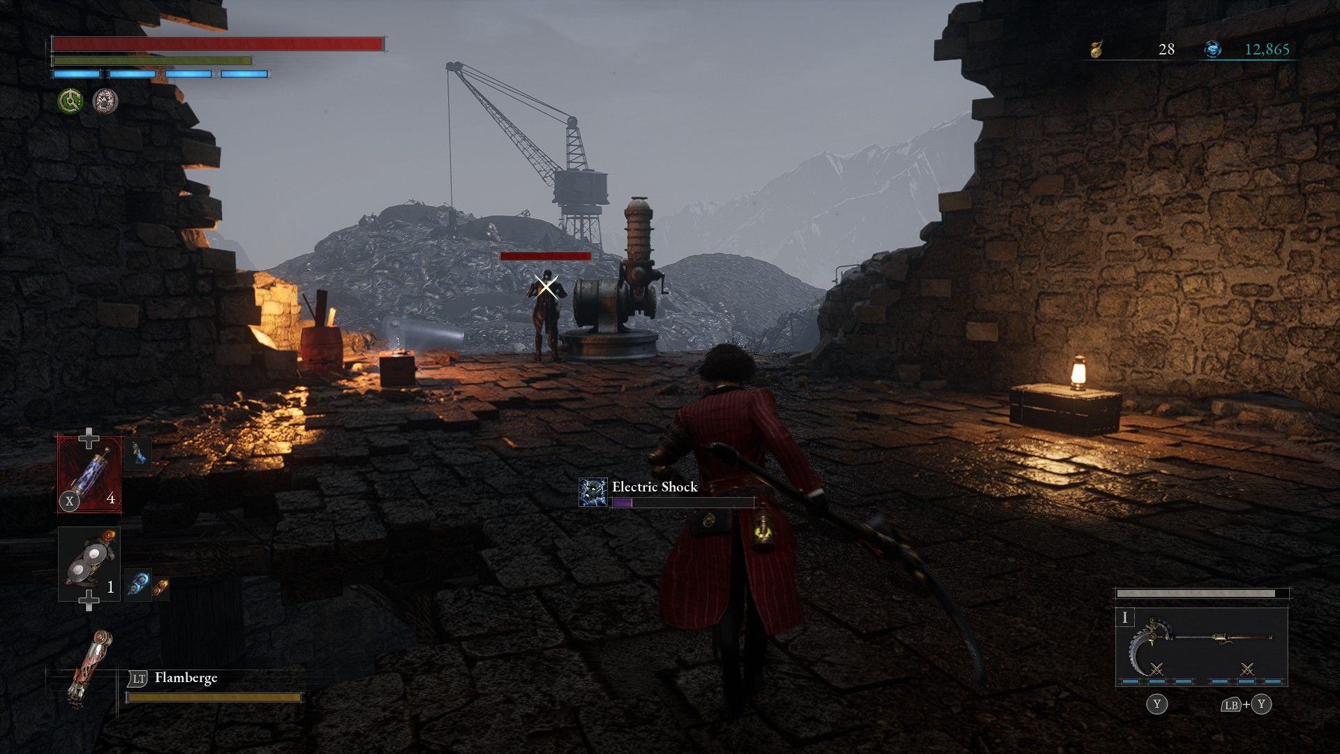 P runs toward puppet controlling Barren Swamp First Machine in Lies of P tower