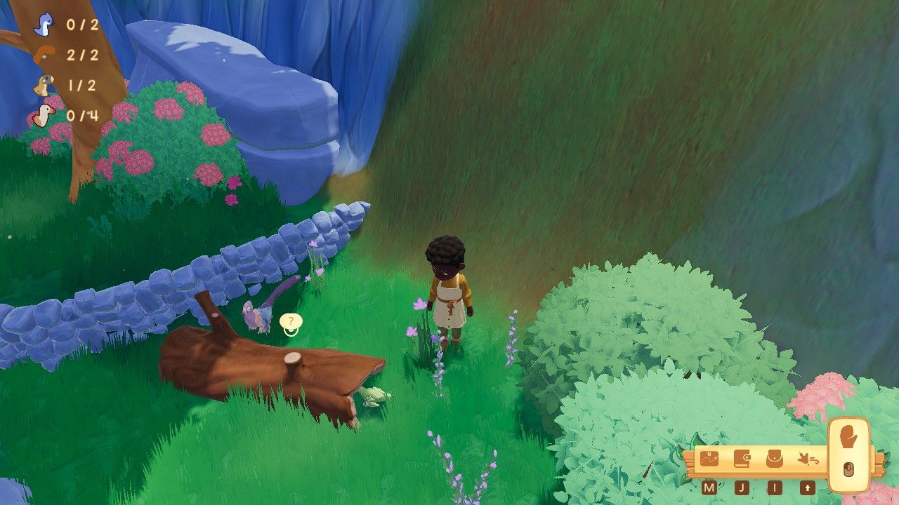 Player character standing next to an Archaeopteryx hiding in a fallen log in Pebble Plaza during Shenanigan in Paleo Pines.