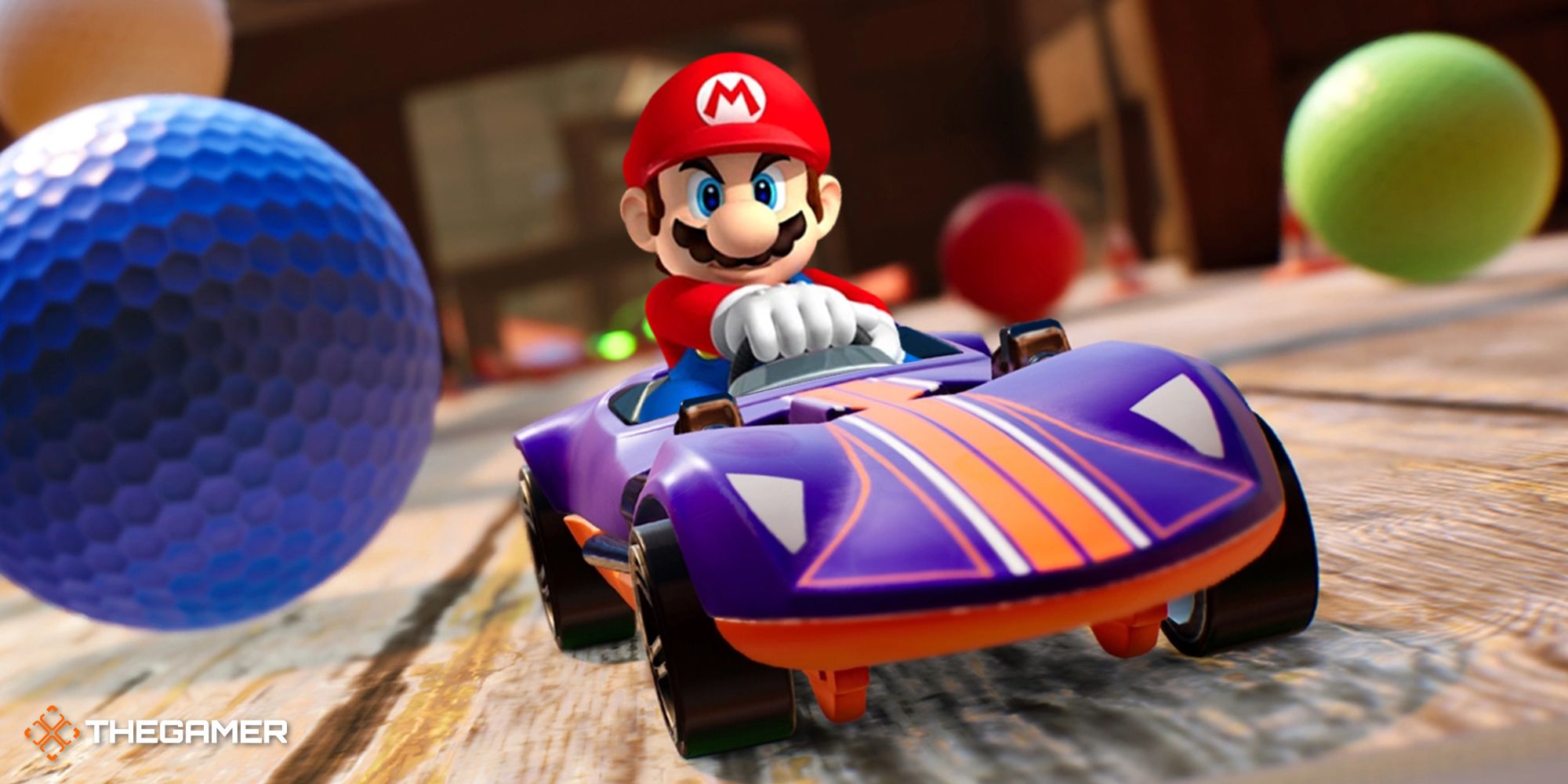 Mario riding a Hot Wheels 2 Unleashed car