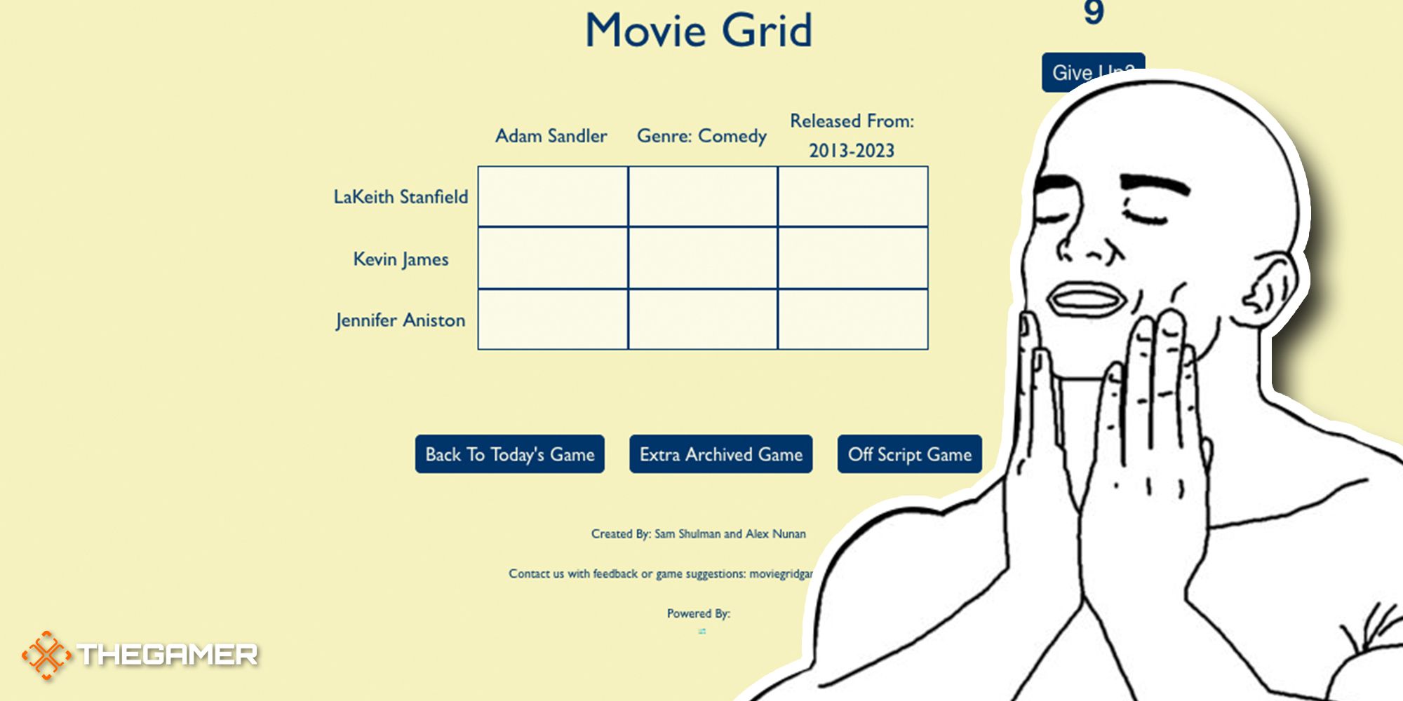 Feels Good meme of a man touching his face overlaid on Movie Grid gameplay screen.