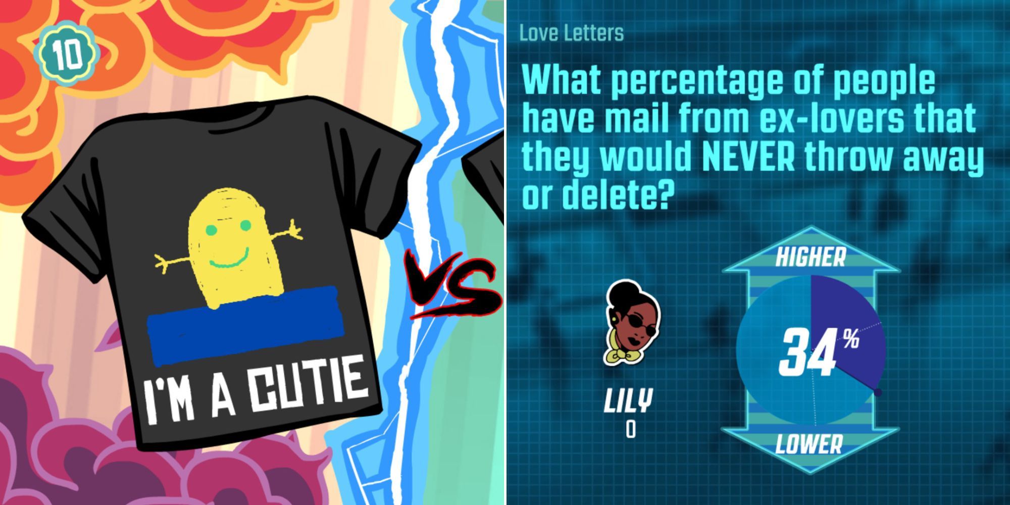 A Silly Shirt In Tee KO And The Revealed Statistics In Guesspionage In The Jackbox Party Pack 3