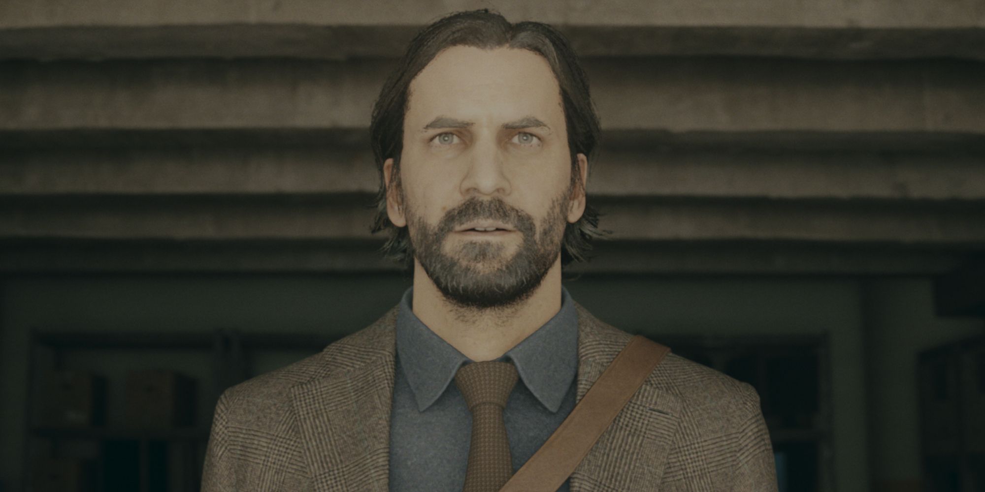 A closeup of Alan in his standard outfit in Alan Wake 2