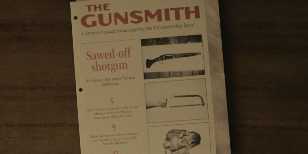 an underground magazine called Gunsmith in Alan Wake 2, depicting a sawed-off shotgun