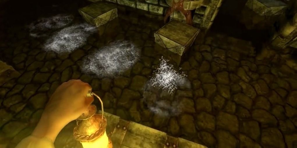 Amnesia: The Dark Descent - The player avoiding the Kaernk