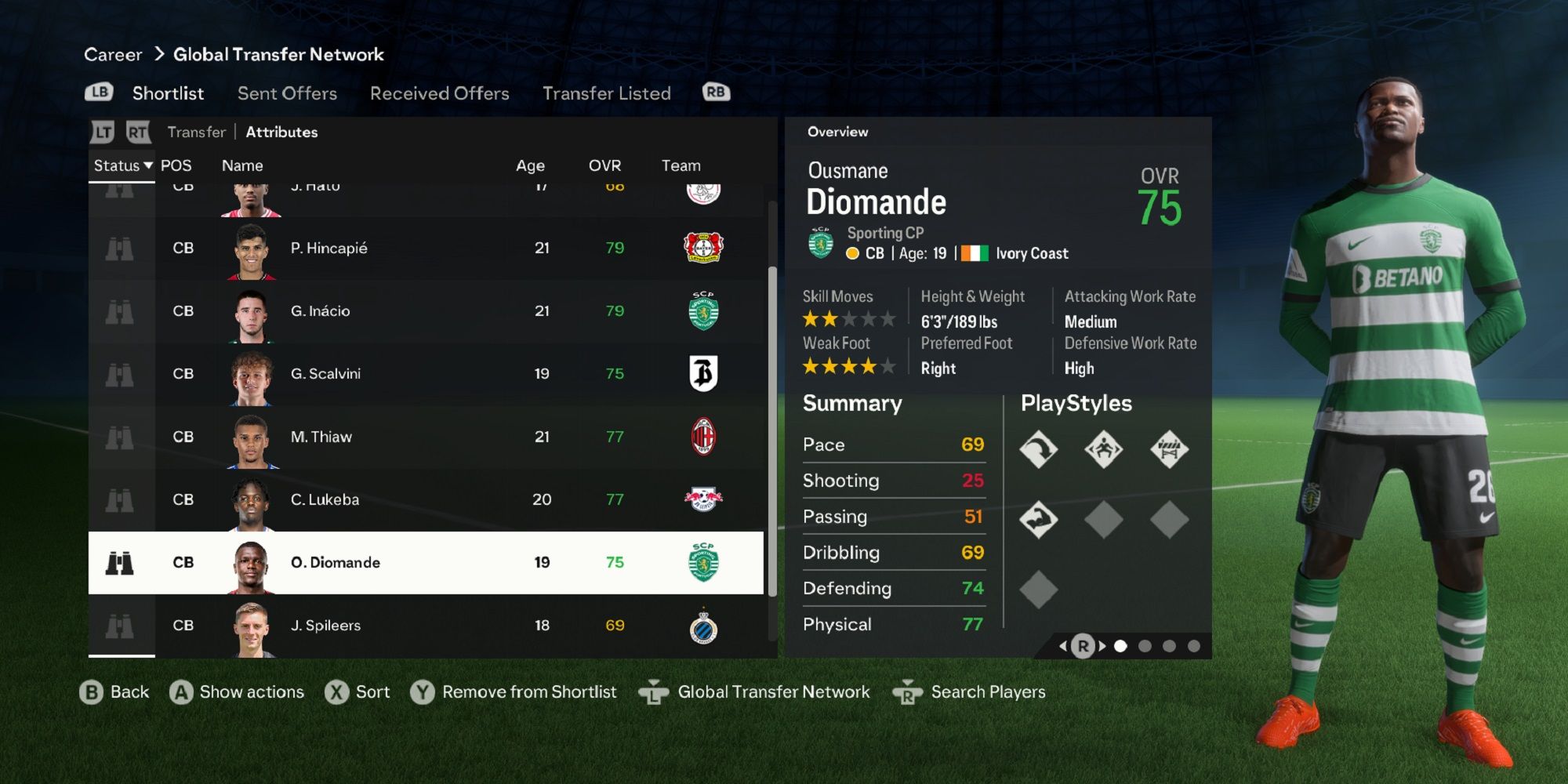 An image of Ousmane Diomande in EA Sports FC 24