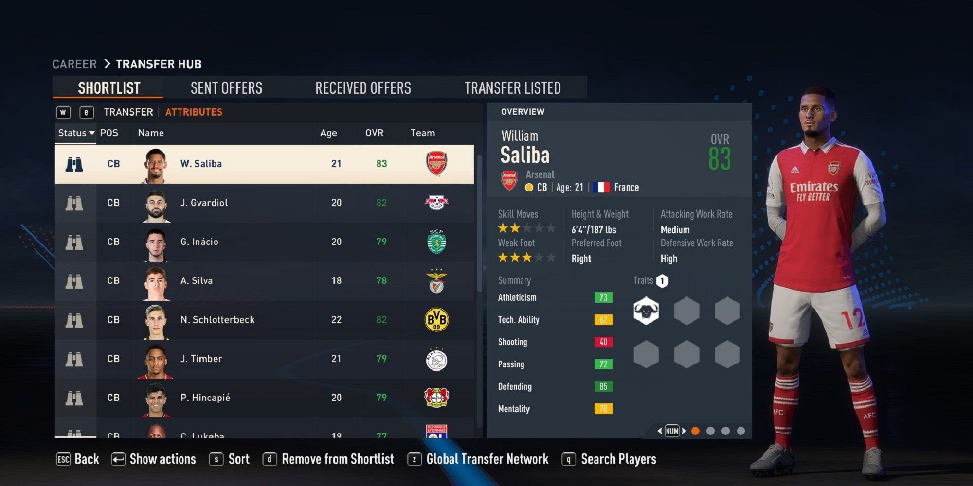 An image of William Saliba in FIFA 23