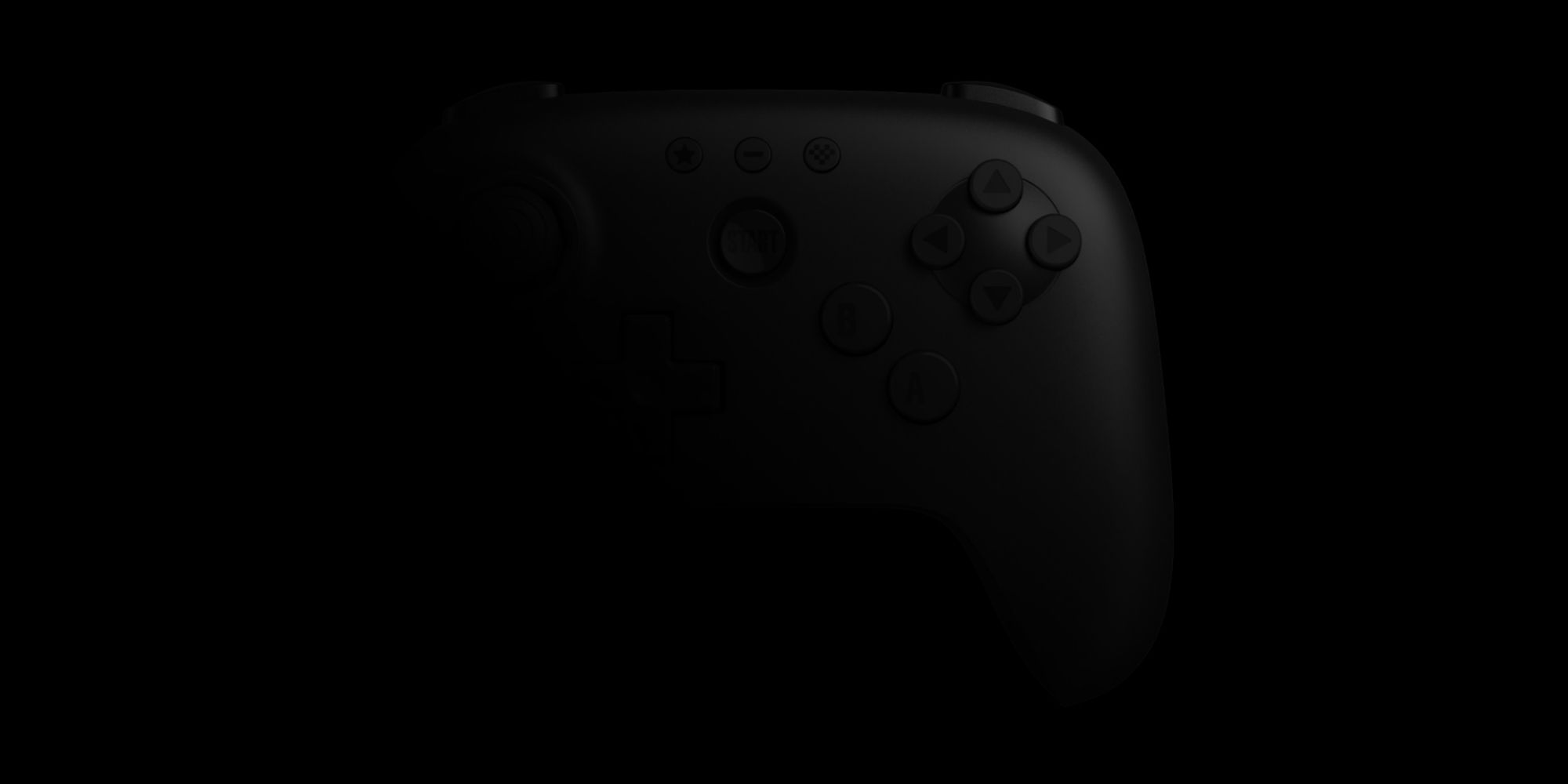 A controller for a third party console, the Analogue 3D. It is largely hidden, so we can only make out that it is a sleek, black controller. 