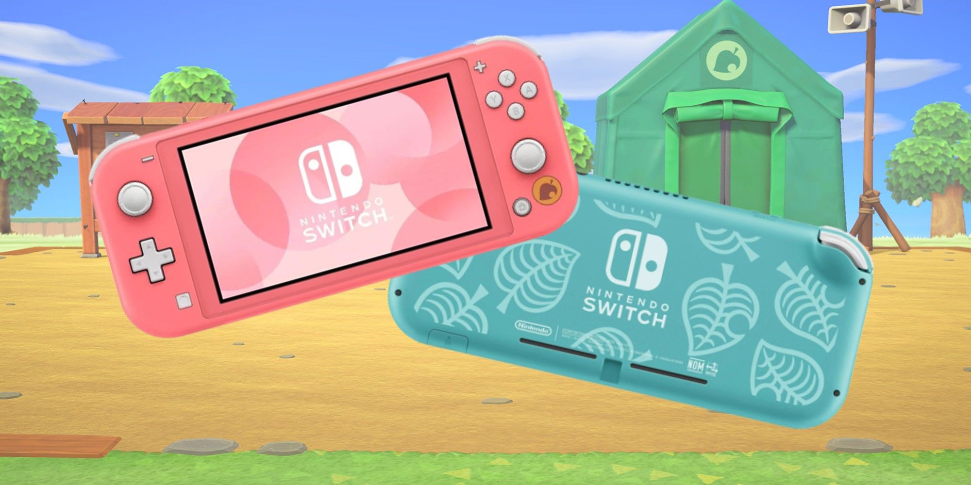 animal crossing nintendo switch lites on an animal crossing background