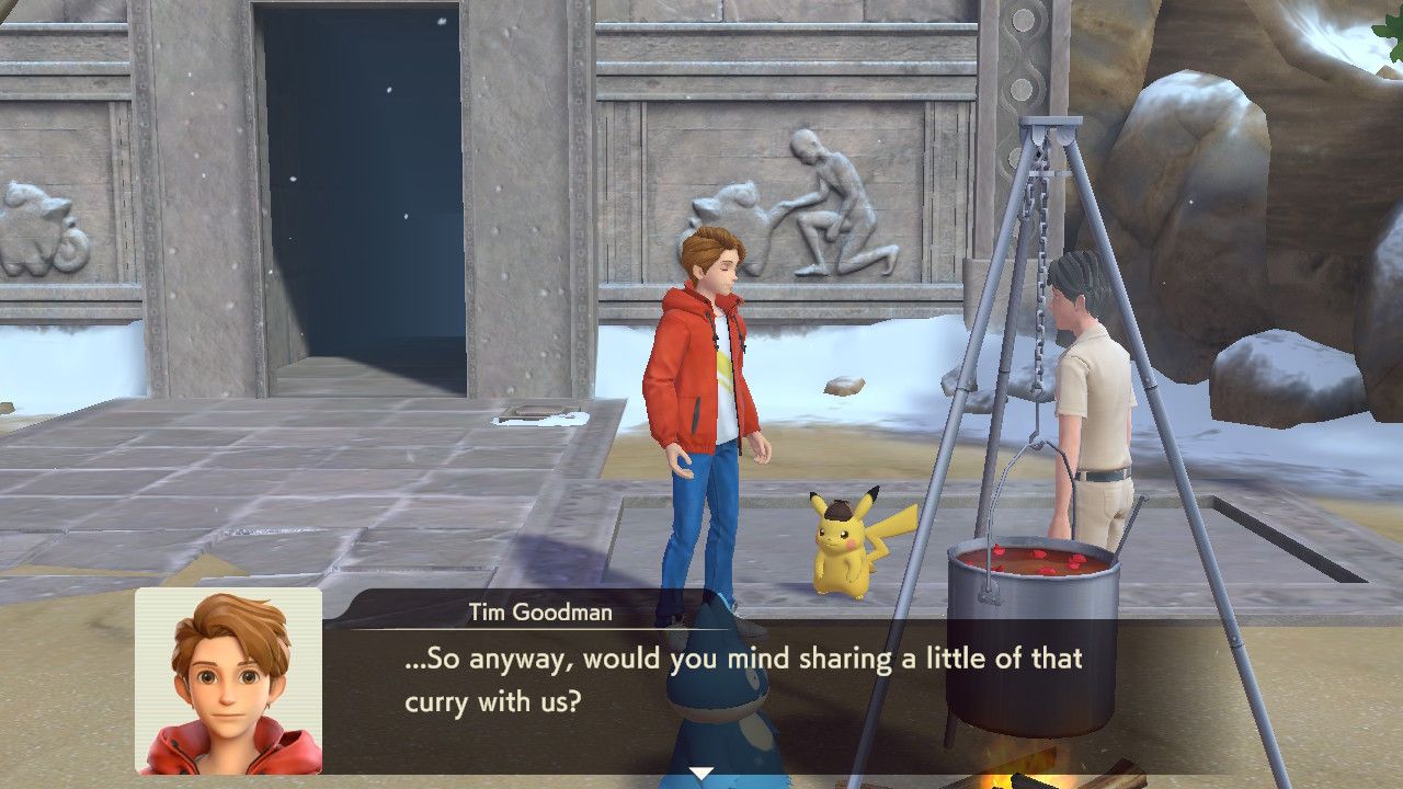 Asking Chris for curry in Detective Pikachu Returns