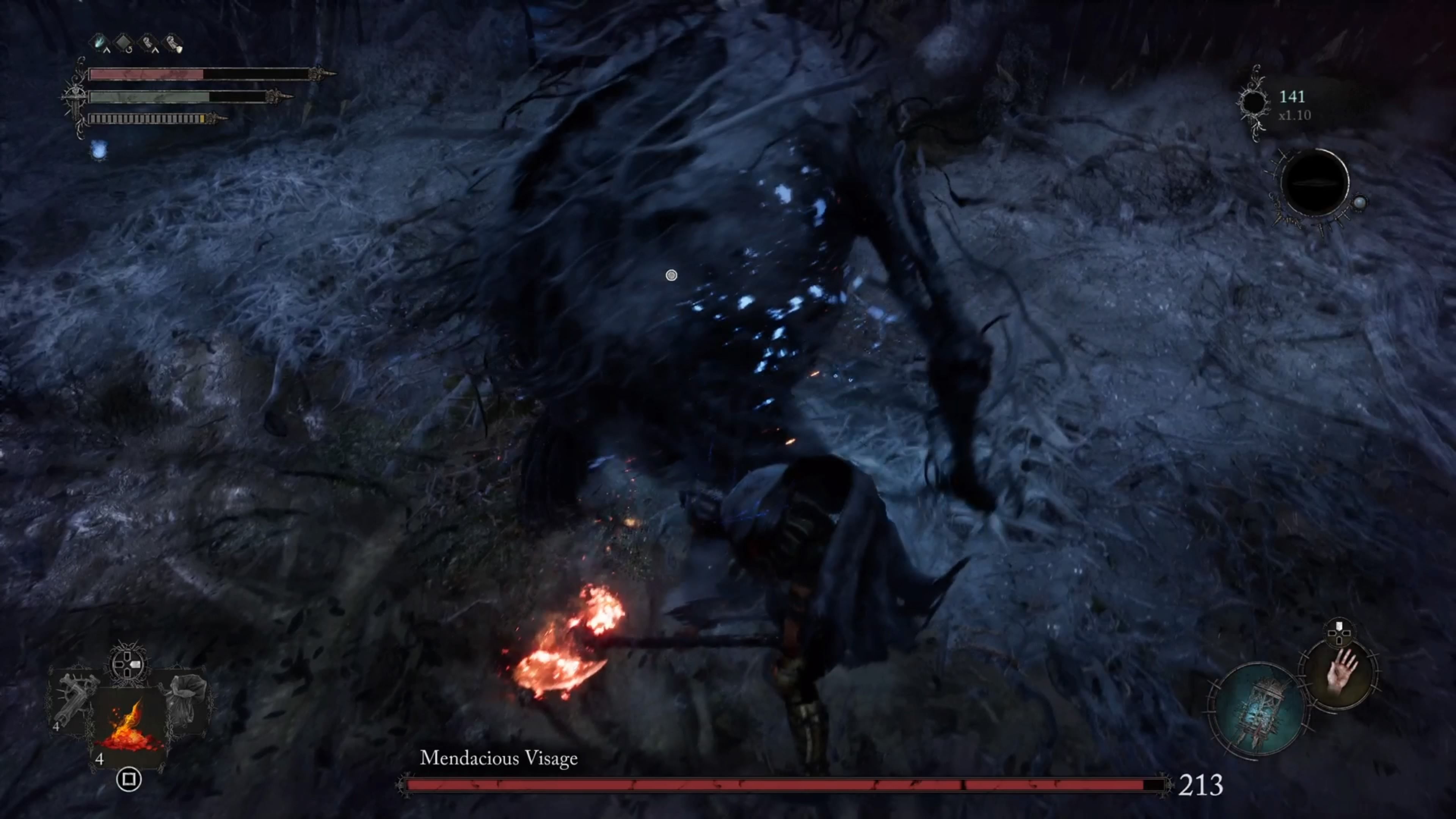 attacking Mendacious Visage Boss from the back in Lords of the Fallen