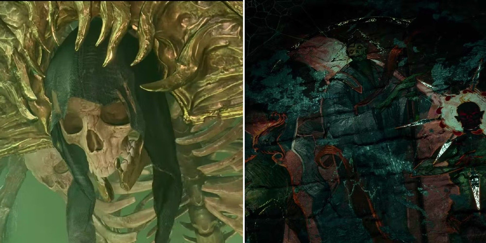 Baldur's Gate 3 Collage Shoing Myrkul Avatar And Mural Of The Dead Three
