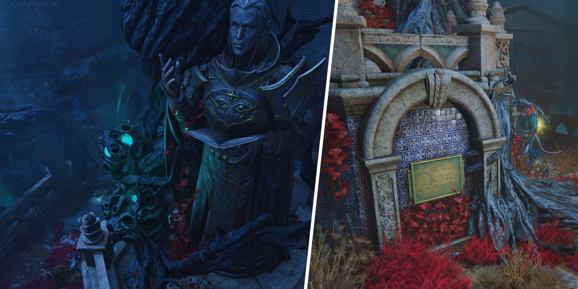 Baldur's Gate 3 - Split Image, Statue Puzzle in Reithwin, Plaques around Statue Puzzle in Reithwin