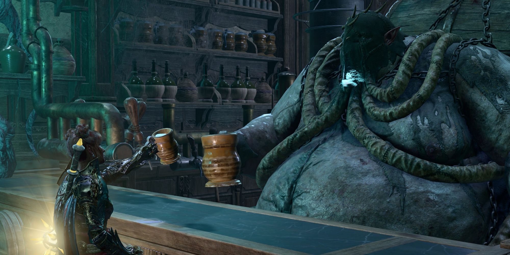 Baldur's Gate 3, Thisobald Thorm having a drink with player in act two