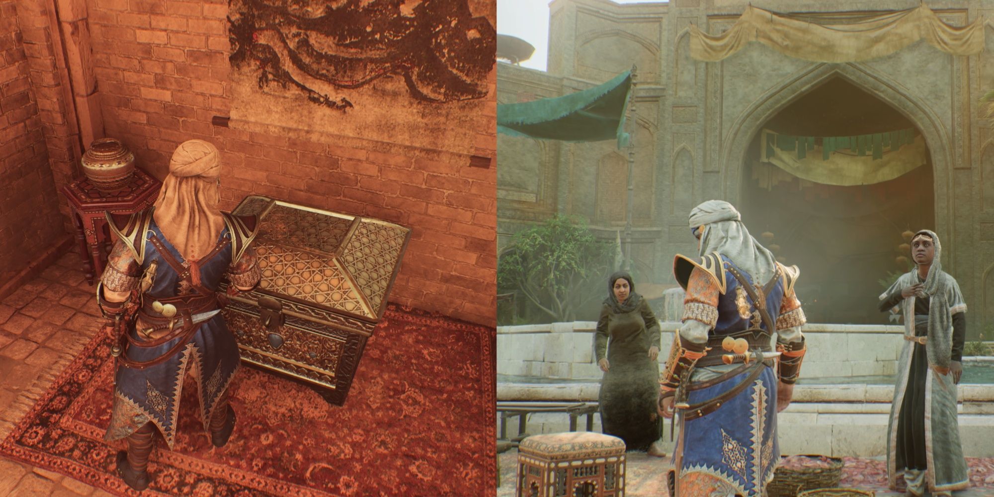 Basim finding rare gear chest in the Bazaar area in Assassin's Creed Mirage