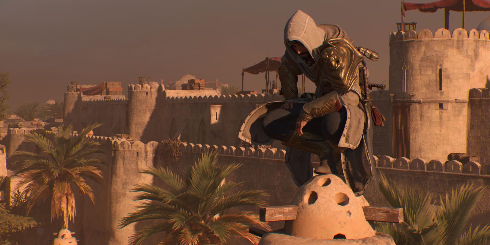 Basim sitting at a canopy in Assassin's Creed Mirage