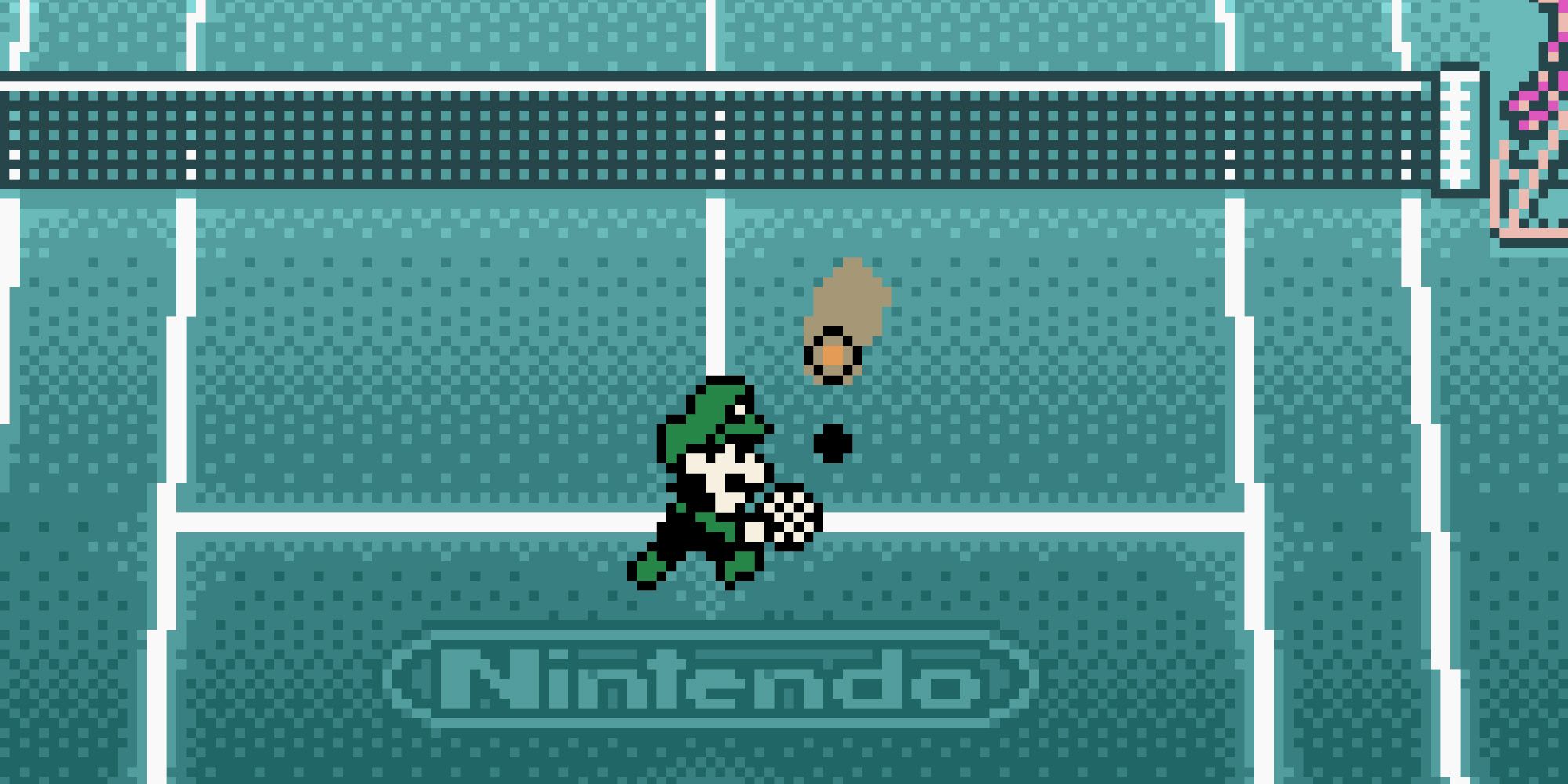 Mario Tennis - Luigi Rushing To Hit The Ball On The Tennis Court