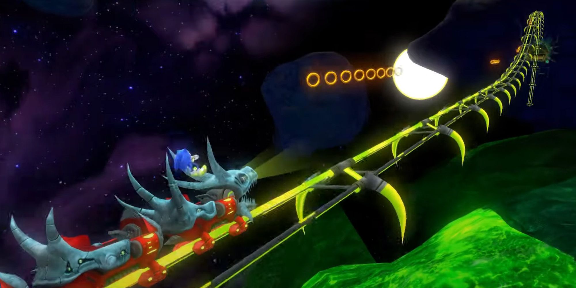 Sonic Colors - Sonic riding a rollercoaster in Asteroid Coaster