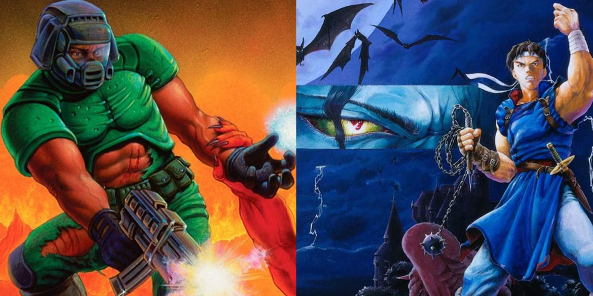 Box art for Doom 1993 and Castlevania Rondo of Blood