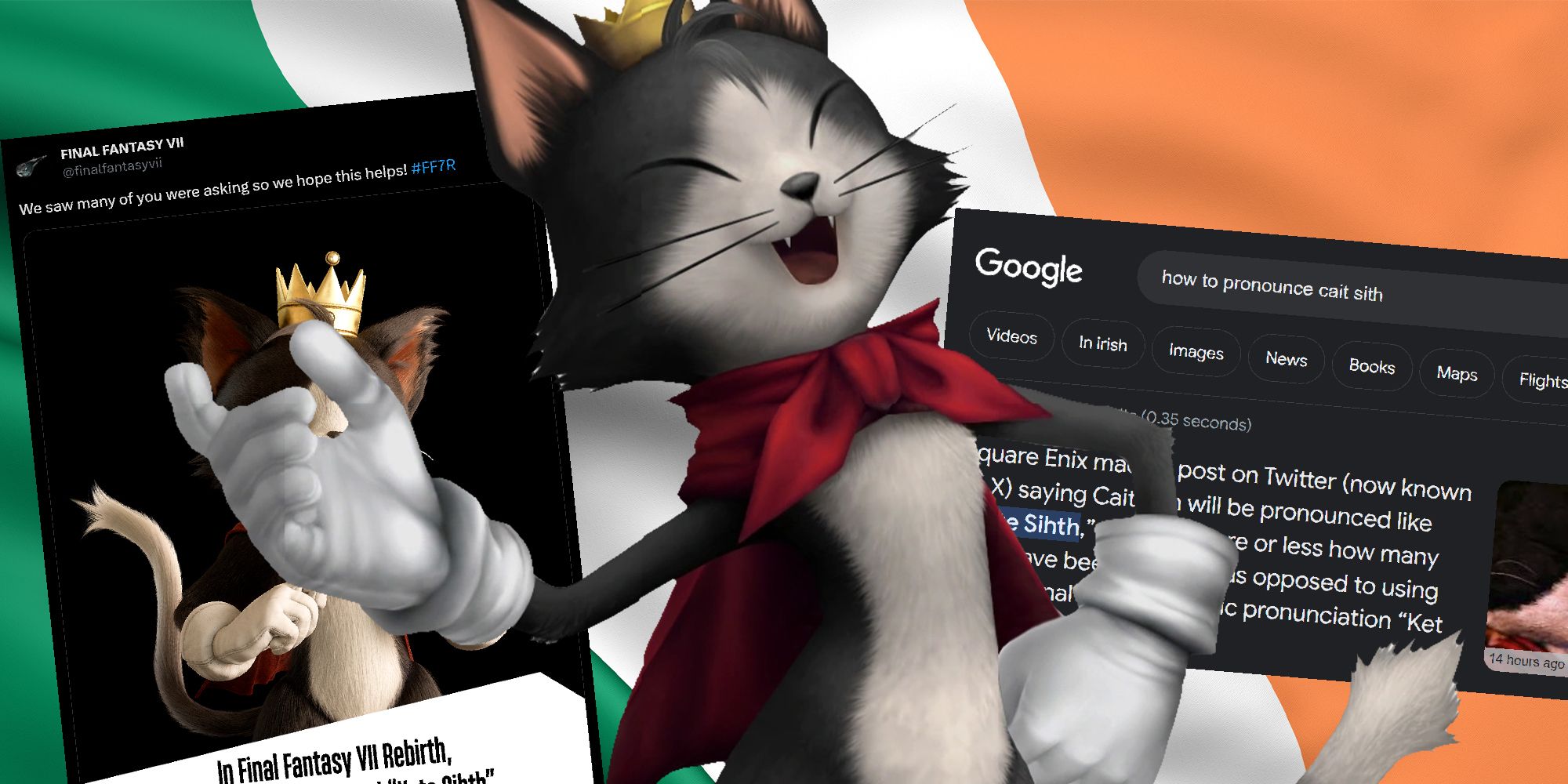 Cait Sith with an irish flag background
