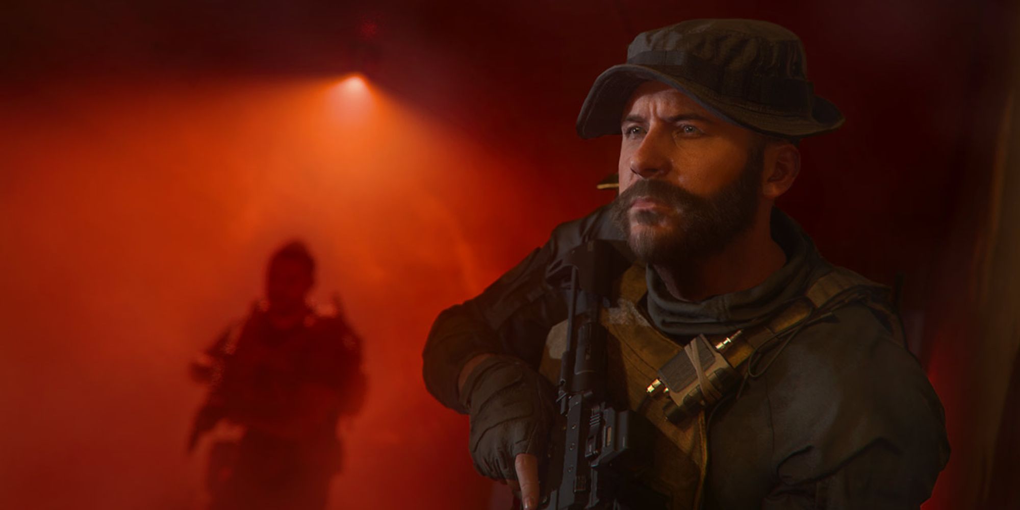Captain Price and Soap from Modern Warfare 3 standing in a red corridor