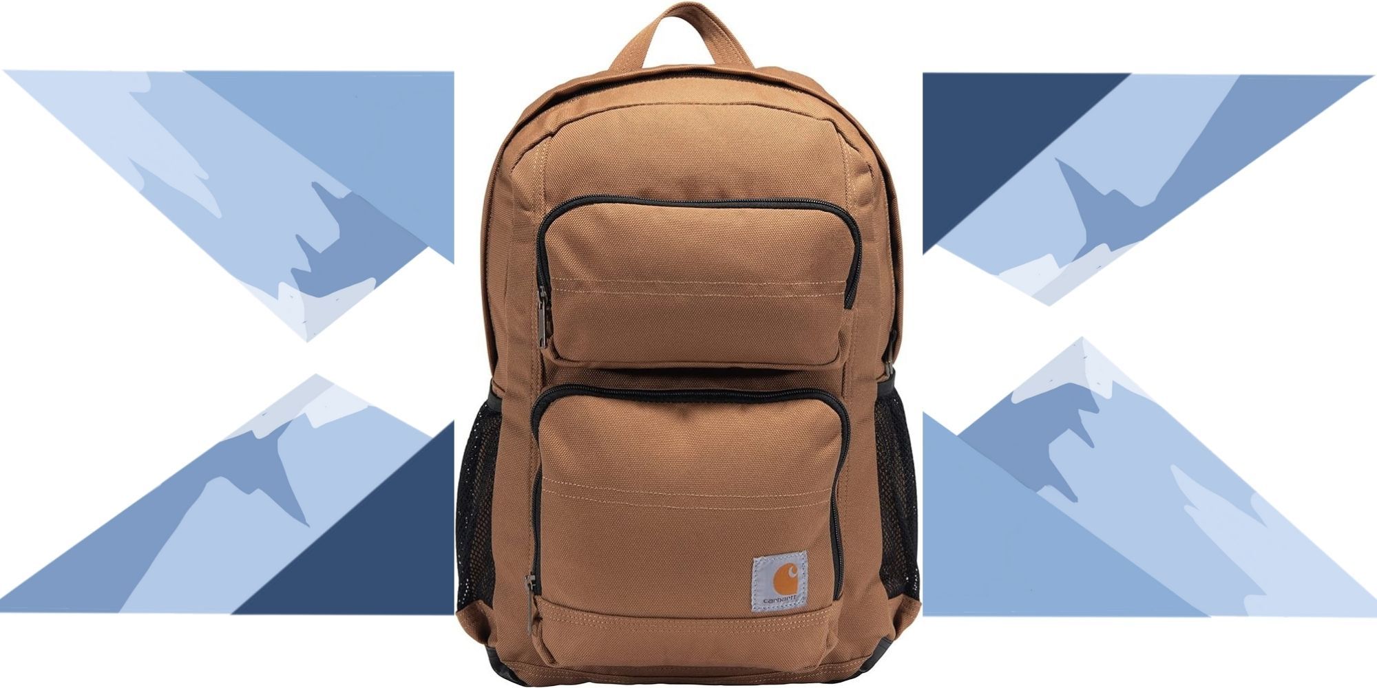 Carhartt backpack with mountain background 