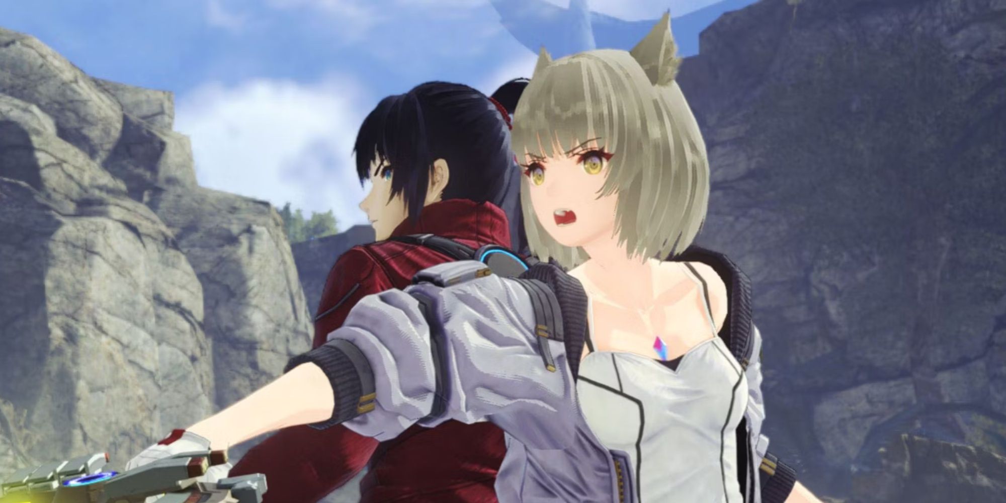 noah and mio standing back to back in xenoblade chronicles 3